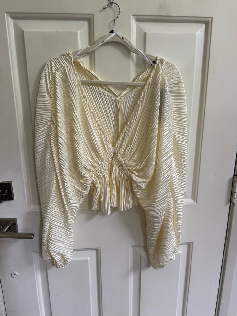 Lulu's Cream Pleated V-Neck Long Sleeve Blouse